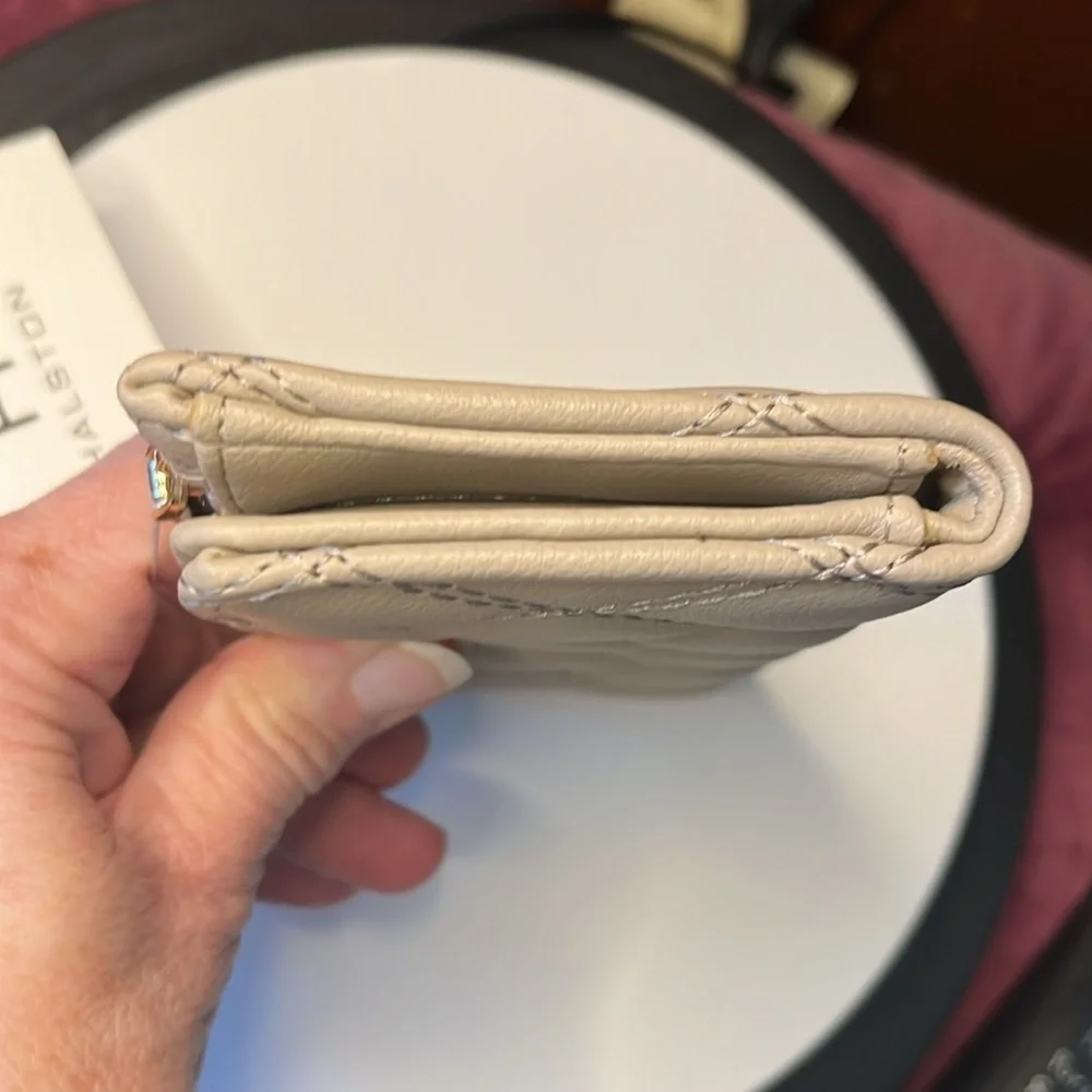 H. Halston NWT Wallet ID holder coin purse quilted Taupe 5.5”w x 3.5”h x .75d